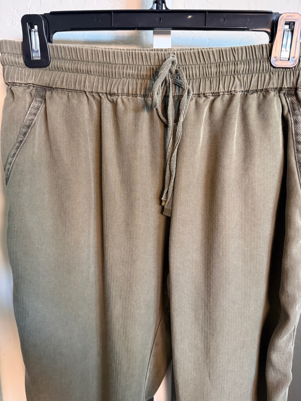 TENCIL Olive Green Drawstring Jogger Pants WITH POCKETS AND 2” waistband - Picture 3 of 7